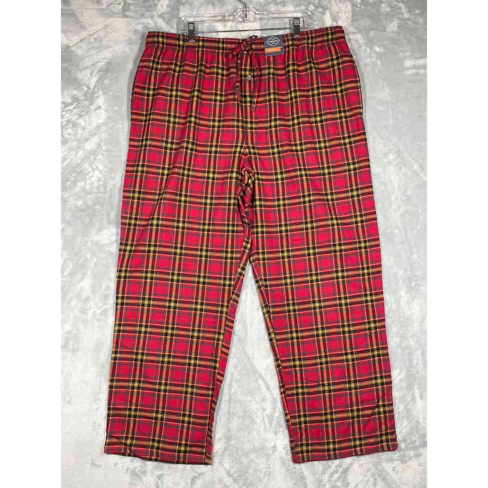 St Johns Bay Mens Plaid Flannel Sleepwear Lounge Pants Red Yellow XXL NEW